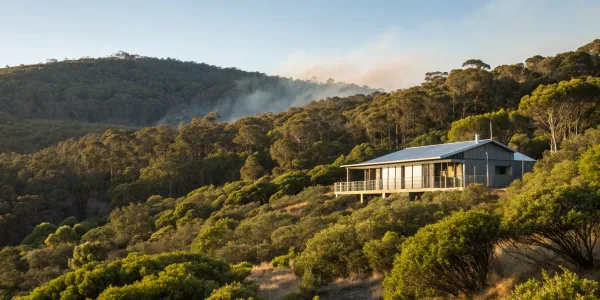 Fire-resistant home with metal roof and siding.